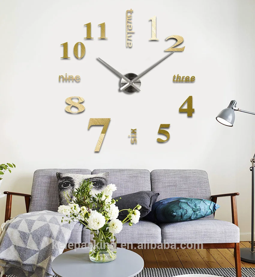 DIY Large size  EVA Wall Sticker 3D Wall Clock  Acrylic 3D home decorative  Wall Clock