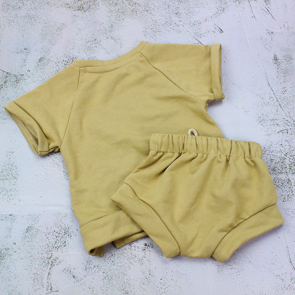 Wholesale supplies custom organic Shortsleeve top String Shorts boy 2 Pcs children wear Outfits boys Clothing Sets