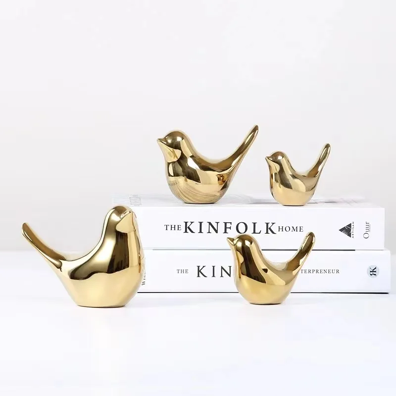 ceramic birds statue small decorative gold bird figurine ornaments living room bedroom office desktop cabinets decor