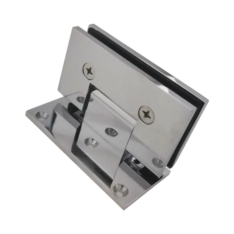 Brush gold  shower door hardware A002 solid  Brass 90 degree wall to glass  door  hinge with offset back plate