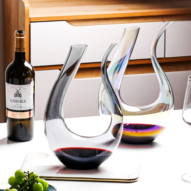 Классический элегантный бессвинцовый Хрустальный графин для красного вина класса премиум с пользовательским логотипом 1500 мл в форме буквы u, Хрустальный графин для красного вина