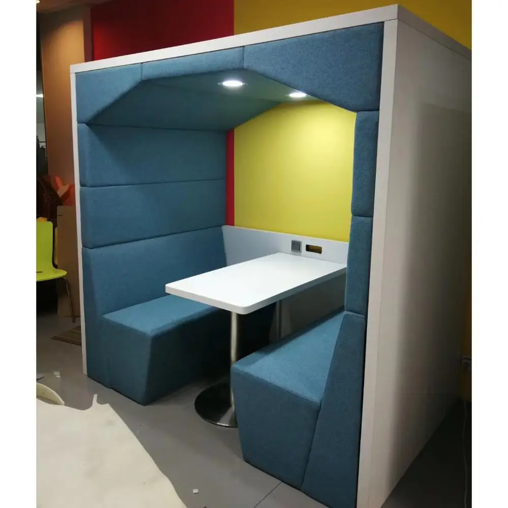 Modern privacy wooden office meeting pod booth seating with center table