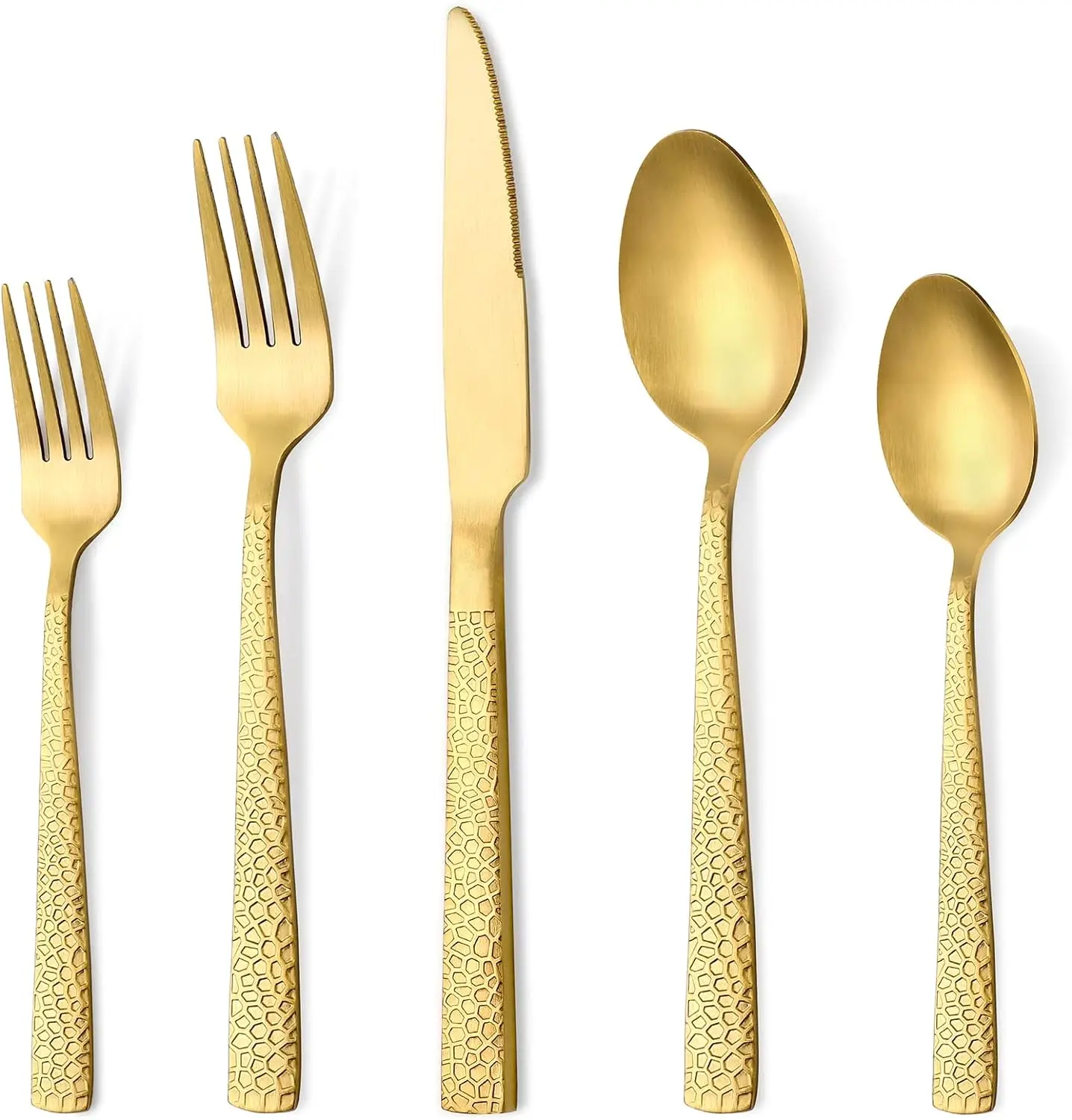 Hammered Handle High Quality Wedding Rental Rose Gold Cutlery Flatware Spoon And Fork Set Stainless Steel Gold Silverware Set