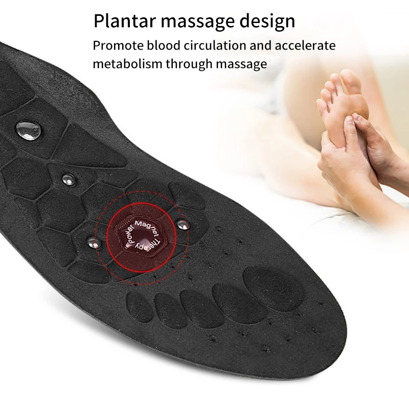 BDE Health Care Insole with Magnet Sole Acupoint Gel PU Massage Foot Arch Sweat Absorption Breathable Support Magnetic Therapy