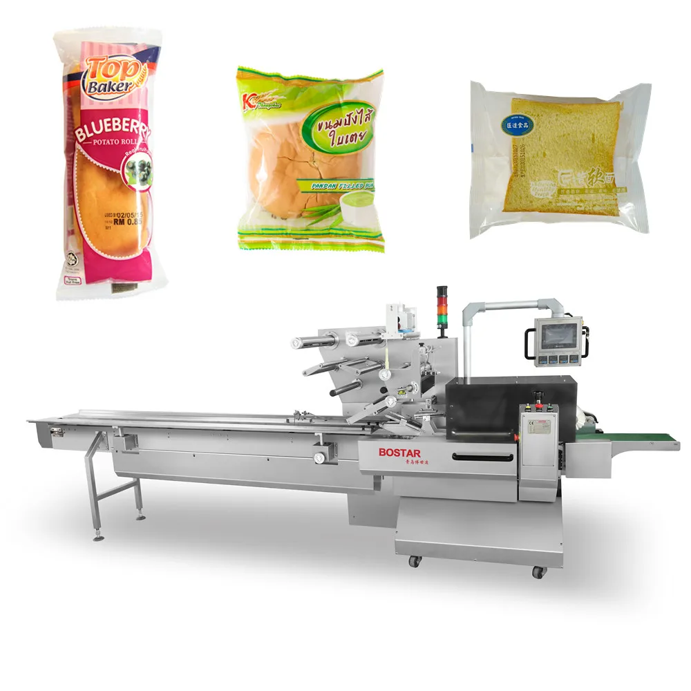 BOSTAR with clear window sealer bagger flow pack soft flour loaf bread packing machine