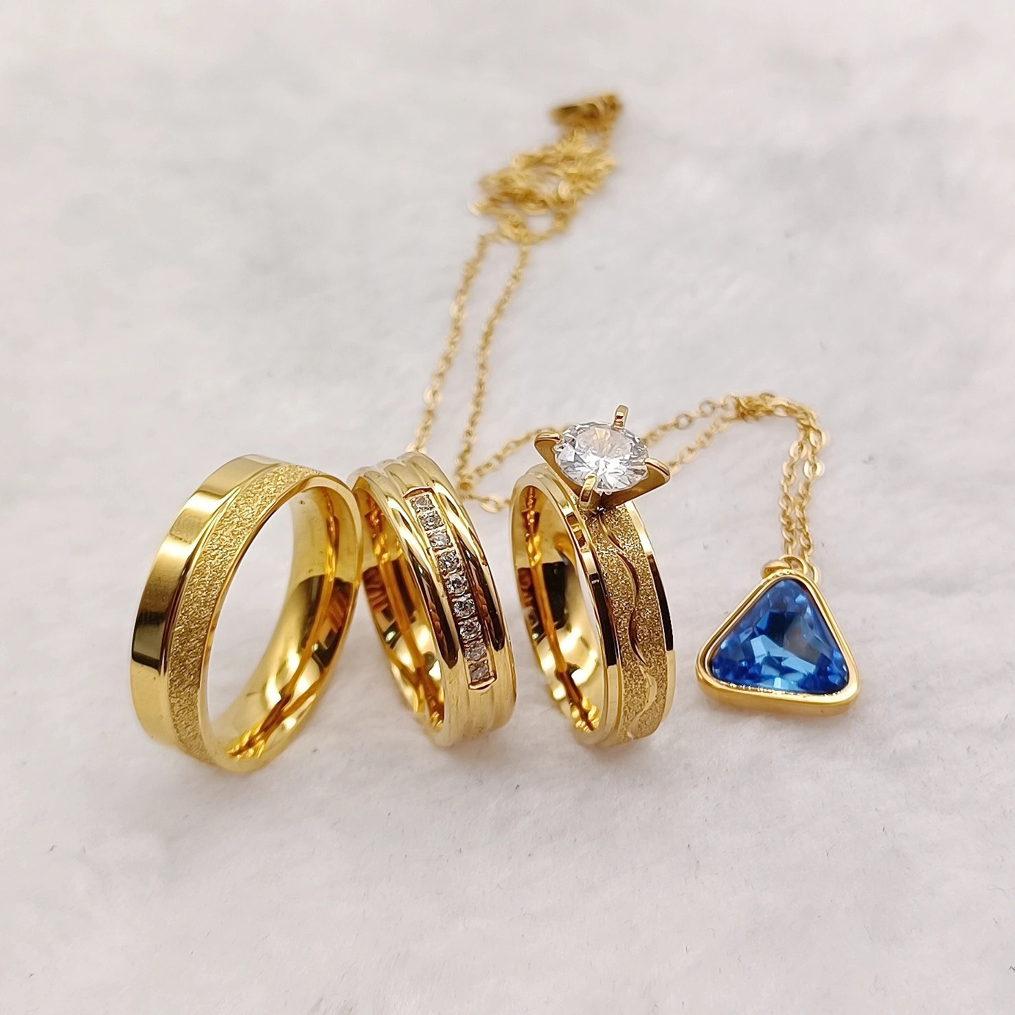 Stainless Steel Jewelry Pendant 22k Gold Plated Engagement Rings Fashion Jewelry Sets Stainless Steel Wedding Ring Couples