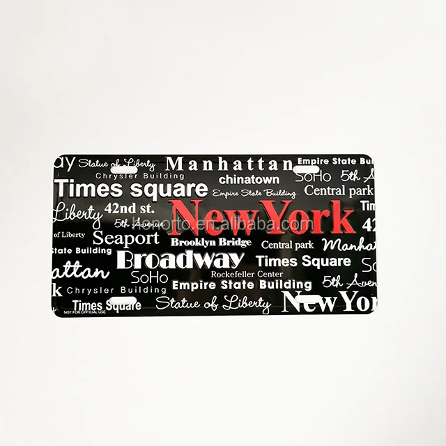 Modern original name place for New York aluminum car licence plate car plate with letters