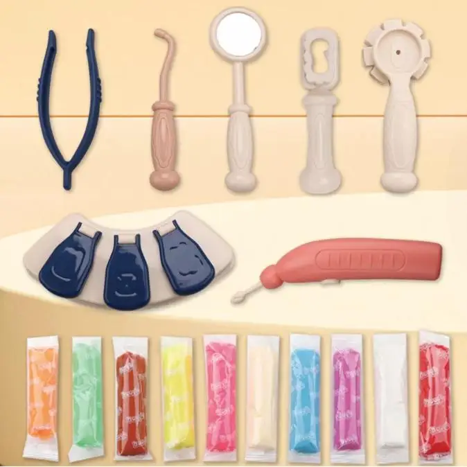 Little doctor Dinosaur Head Dental tool set 5 pieces increase knowledge interest in medicine plastic kids toys