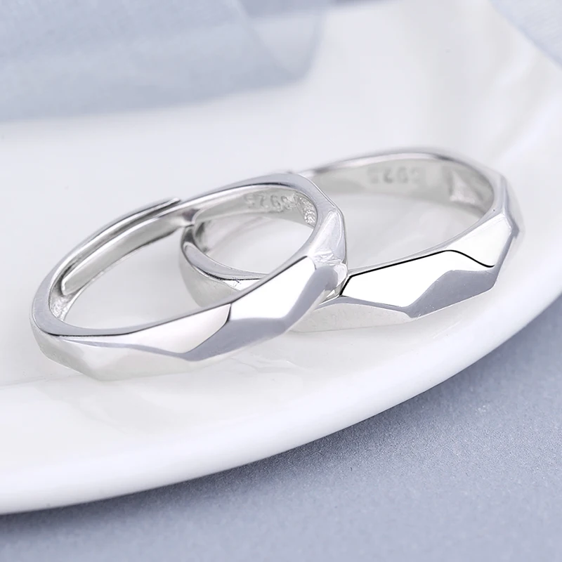 
Fashionable and simple geometric adjustable ring s925 sterling silver diamond-shaped glossy couple ring 