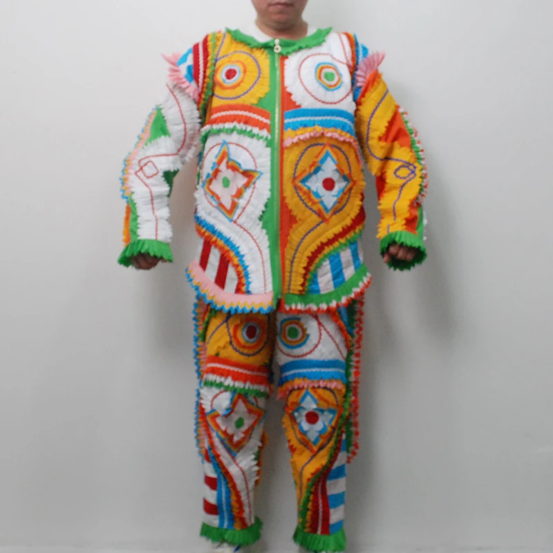 Цветной мужской костюм клоуна на Хэллоуин, костюм в этническом стиле для игры, ночного клуба, вечеринки, выступления, свободный смешной Театральный Костюм для сцены
