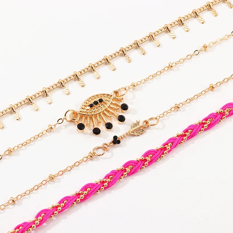  2021 Boho Jewelry 4Pcs A Set Braided Initial Anklet Anklets Evil