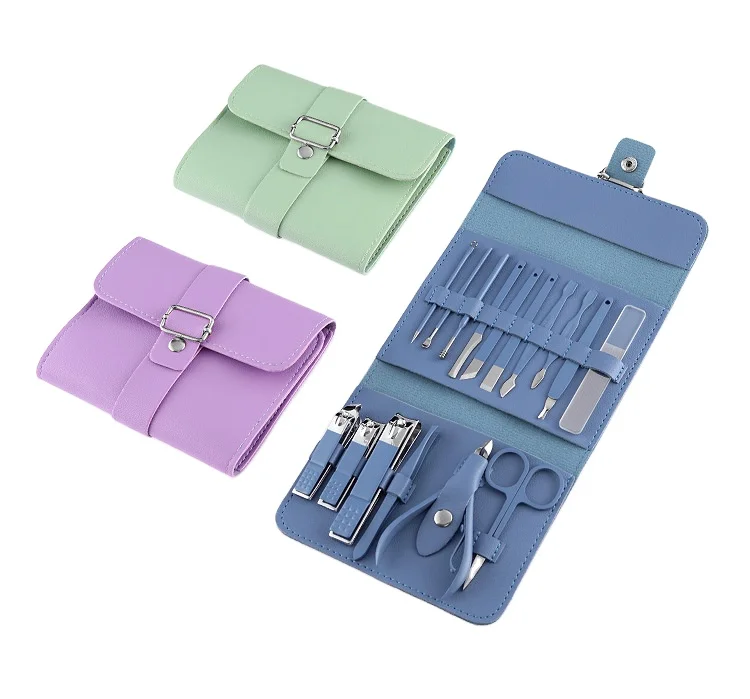 2025 New YD Pedicure Manicure Set Blue 16 Piece Stainless Steel Beauty Nail Care Tools Kit Nail Clippers Set