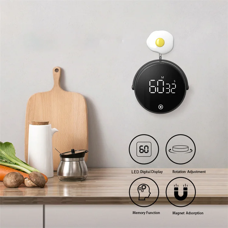 Magnetic LED Countdown Digital Kitchen Black Timer With 3 Level Volume For Children