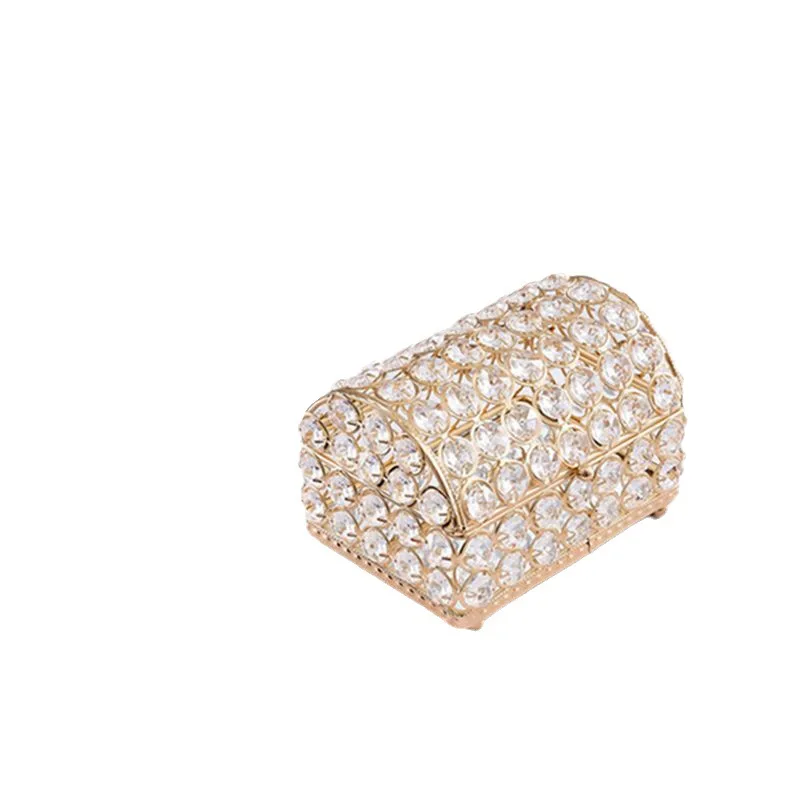 Wedding Hardware Iron Treasure Chest Electroplated Gold Crystal Home Accessories Gift Gold Box Sign-in Desk Arrangement Props