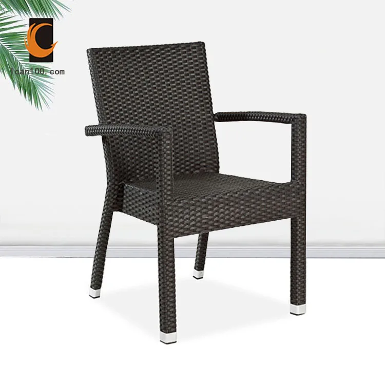 Factory Direct Selling Material Woven Rattan Outdoor Dining Chair Back Arm Dinner Chair Black Dining Chairs