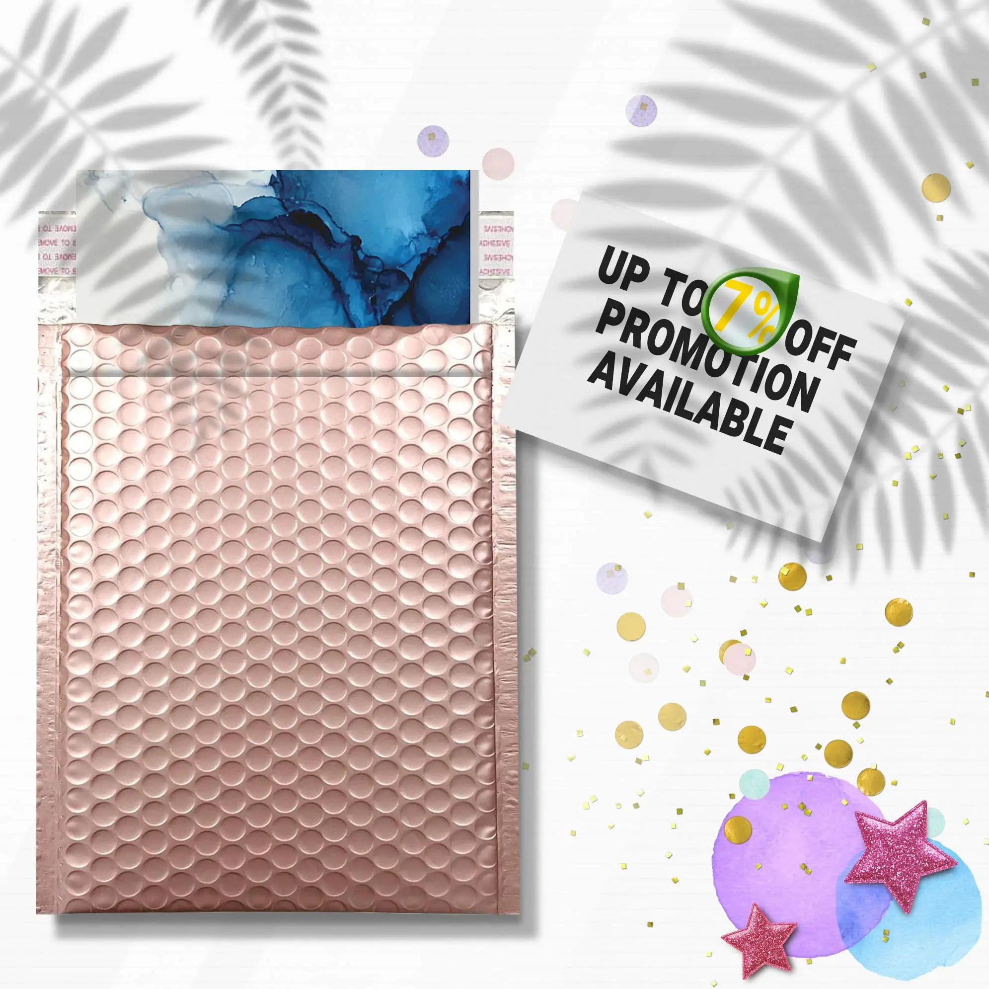 Metallic Foil Rose Gold Custom Logo Padded Bubble Envelopes Shipping Packaging Poly Bubble Mailer