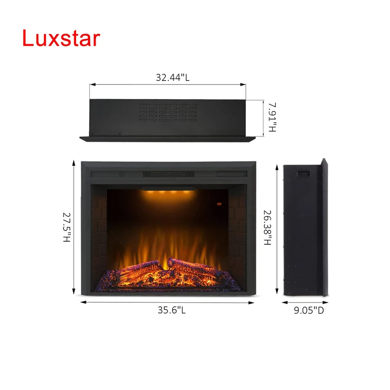 Black Electric Fireplace Insert,Fireplace Heaters with heater and Sound for indoor.