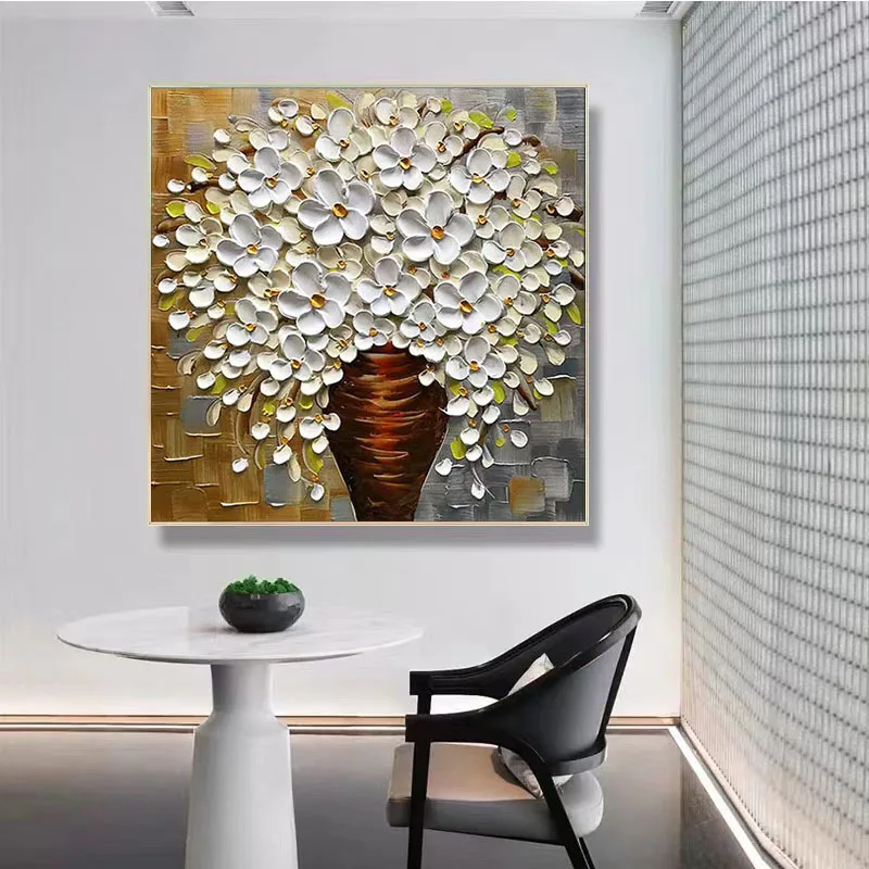 Hand Made Knife Art Work Red Flower Canvas Oil Abstract 3d Painting for Home Decor Oil Painting Canvas Wall Art