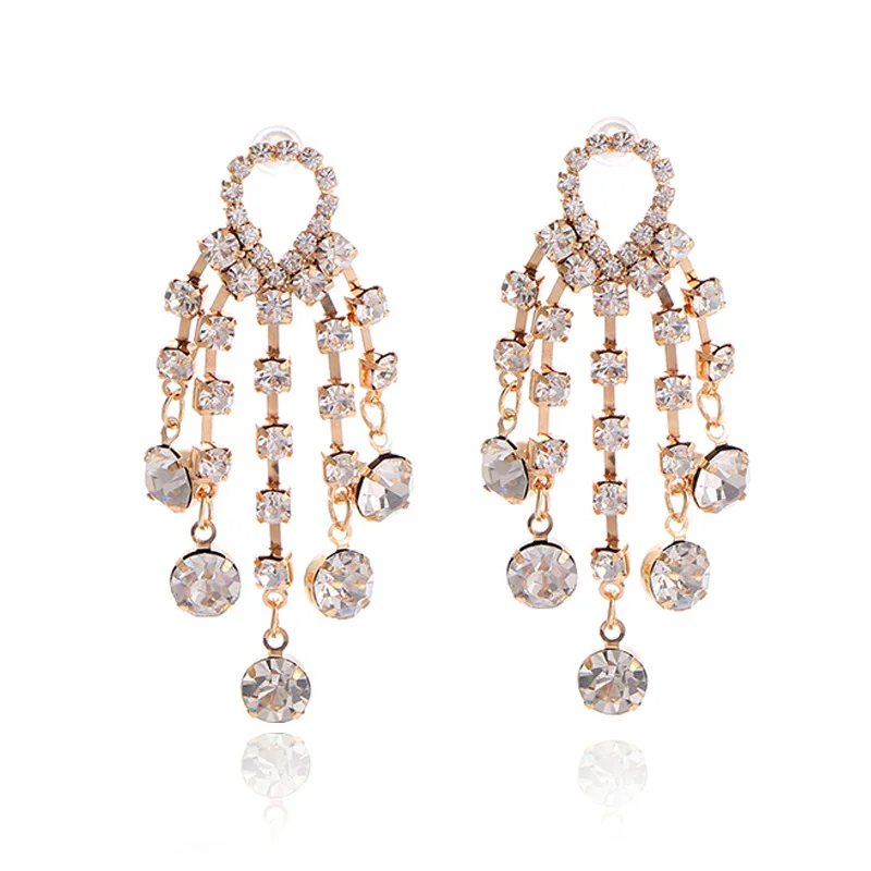 Online Shopping Fashion Silver Jewelry Eardrop Womens Rhinestone Wedding Small Gold Tassel Earrings Designs Statement For Girls