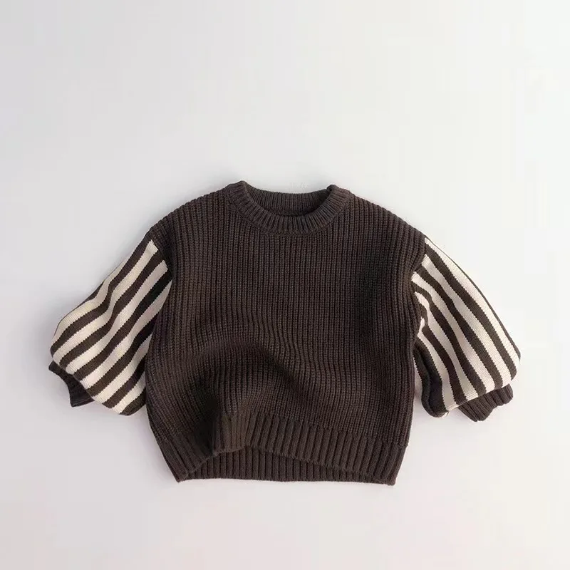 High Fashion children's customized striped sweaters Contrast sweaters for boys Unisex computer knitted sweaters for kids