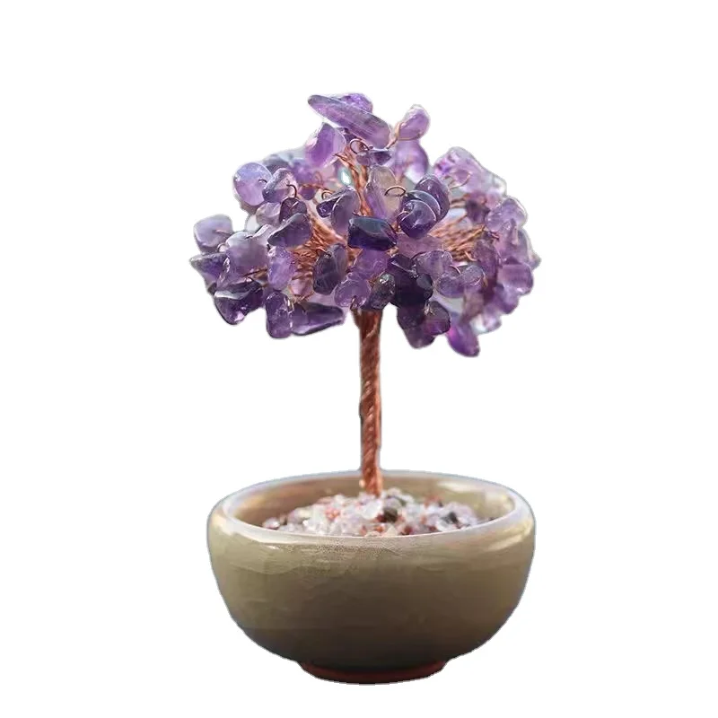 high quality fenshui amethyst crystal tree money lucky gem tree  gem wishing tree