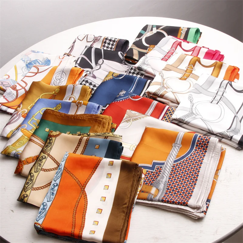 70*70CM Designer Custom Square Printing Luxury Silk Scarves 100% Satin Silk Hijab Scarf Printed Logo Women Head Satin Scarves