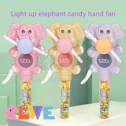 Good quality ABS plastic animal toy candy surprise gift for kids luminous Light up elephant hand fan candy toy