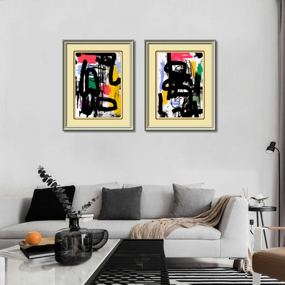 European Modern Simple Abstract Art Print Custom Decorative Painting for Living Room Colorful Canvas with Digital Medium