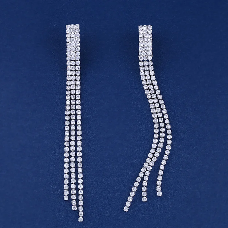 South Korea  new long Tassel Earrings without ear holes inlaid with zircon ear clip is a hot source of foreign trade