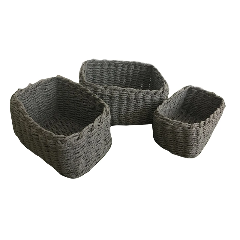 rectangle set3 storage basket woven grey rope basket