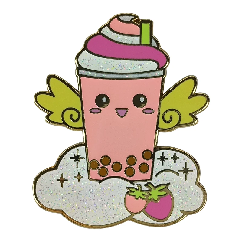 Custom metal badge cloth brooch pin hat hard enamel lapel pins bubble milk tea pin