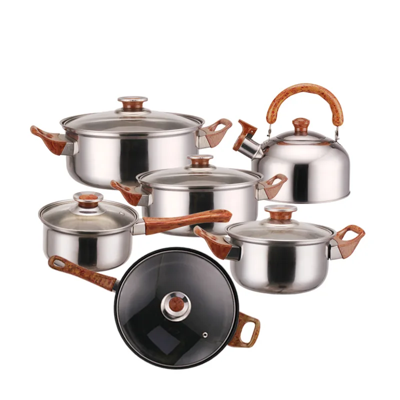 Best Selling Stainless Steel Cookware Set 12pcs Double Layer Cooking Pot Set soup and milk pots With lids