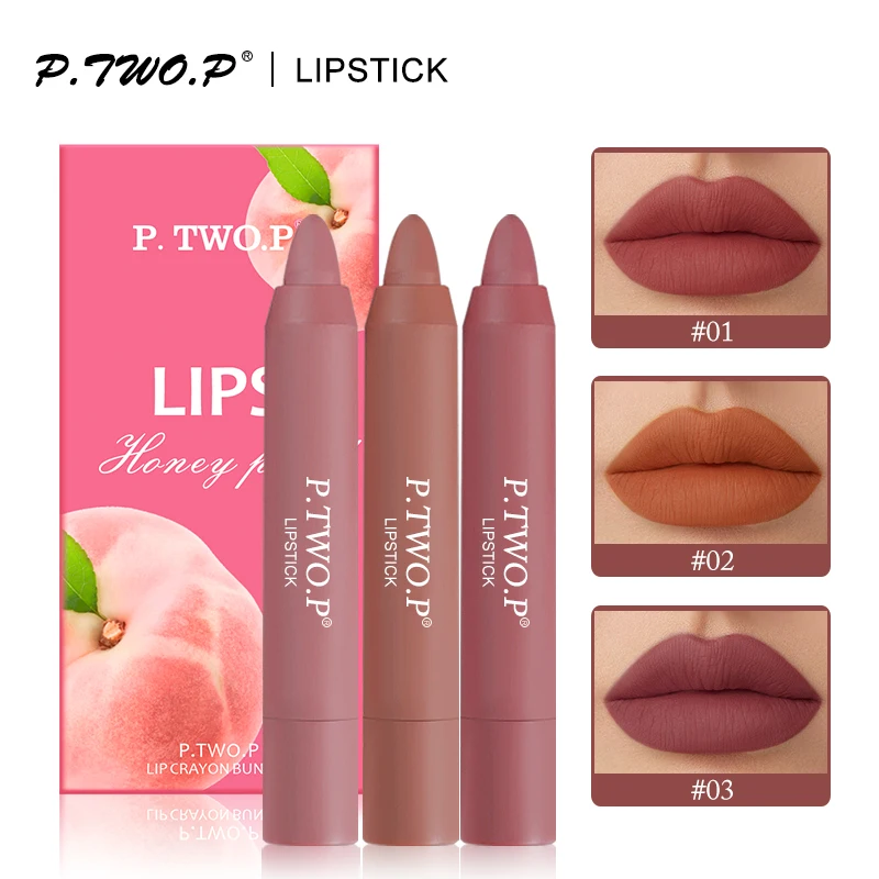 P.TWO.P Matte Lipstick Luxurious Waterproof Silky Finish Long-lasting Crayon Lipstick with 6 Colors