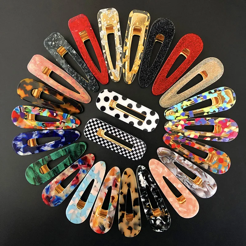 VRIUA New Women Girls Acrylic Hollow Geometric Rectangle Hair Clips Tin Foil Sequins Hairpins Barrettes Hair Accessories