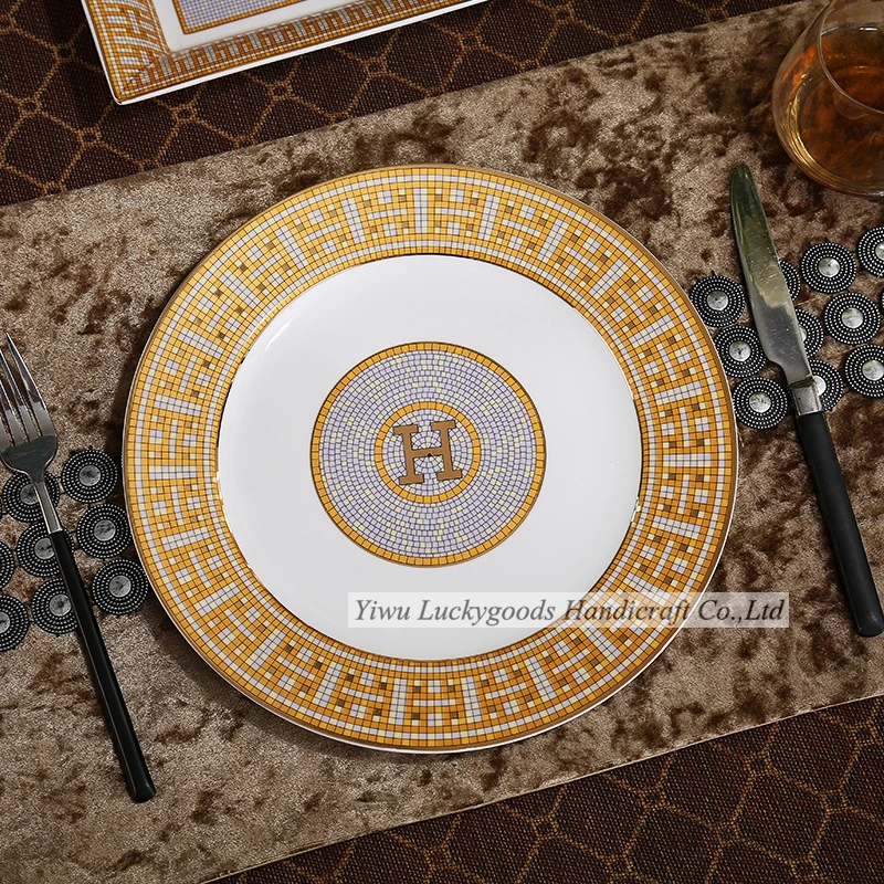 LK20191109-69 11inch customized printing pattern porcelain plates banquet table ceramic round plates