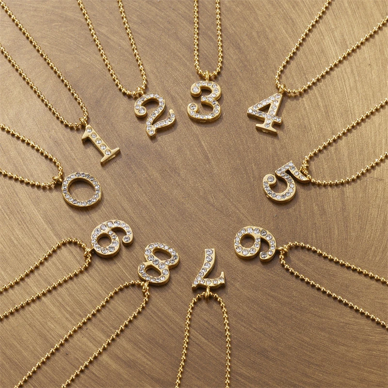 Stainless steel pendant 0-9 numbers gold and silver waterproof non fading simple charm necklace