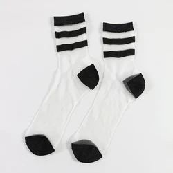 Летние модные прозрачные полосатые дешевые забавные женские черные прозрачные носки