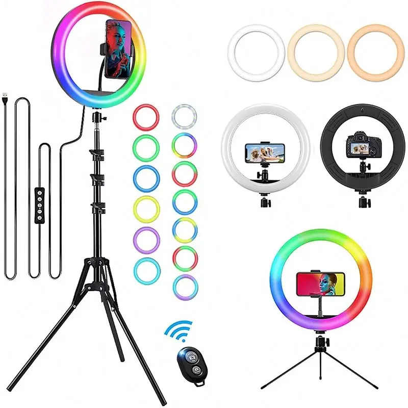 16 видов цветов изменить фотографию в прямом эфире smd rgb кольцевидная подсветка 8 дюймов/20 см 10 дюймов/26 12 дюймов/30 макияж кольцевой светильник на