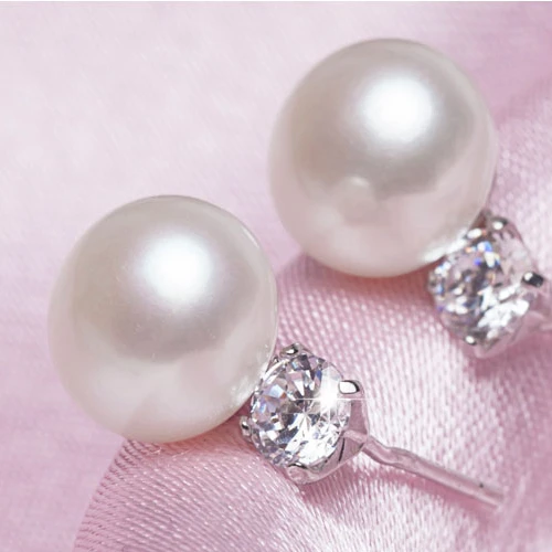 Natural freshwater pearl S925 pure silver earrings simple and lovely anti allergy Earrings