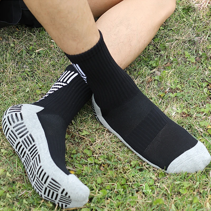 Meia De Futebol Custom Logo Football Grip Socks Professional Black Crew Sport Anti Non Slip Athletic Soccer Socks