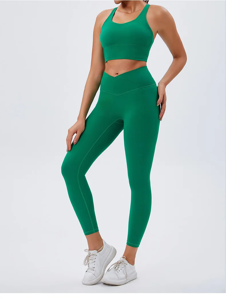 2024 Latest ECO Friendly Products Athletic Clothing High Waist Elastic Yoga V Cut Leggings And Bra Two Piece Set