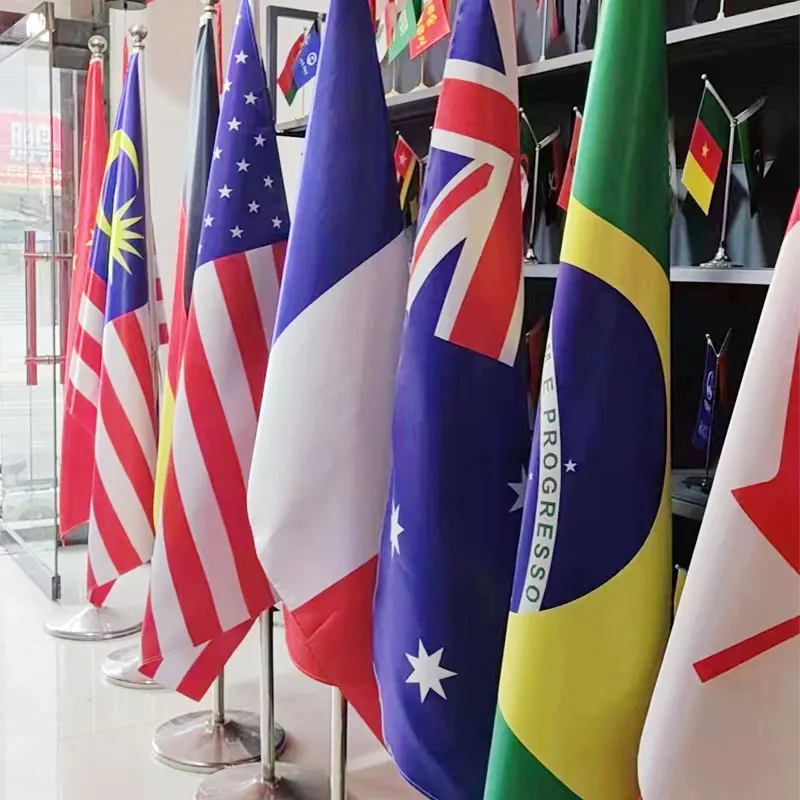 Hot selling product stainless steel 2m 3m retractable Indoor Table office decoration floor flagpole free standing flag poles