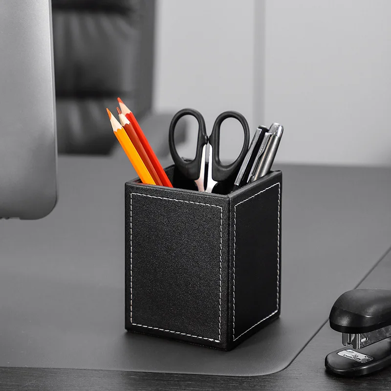 Hot Sale Custom Home Office PU Leather Pen Holders Pencil Container Business Name Card Target Desk Organizer