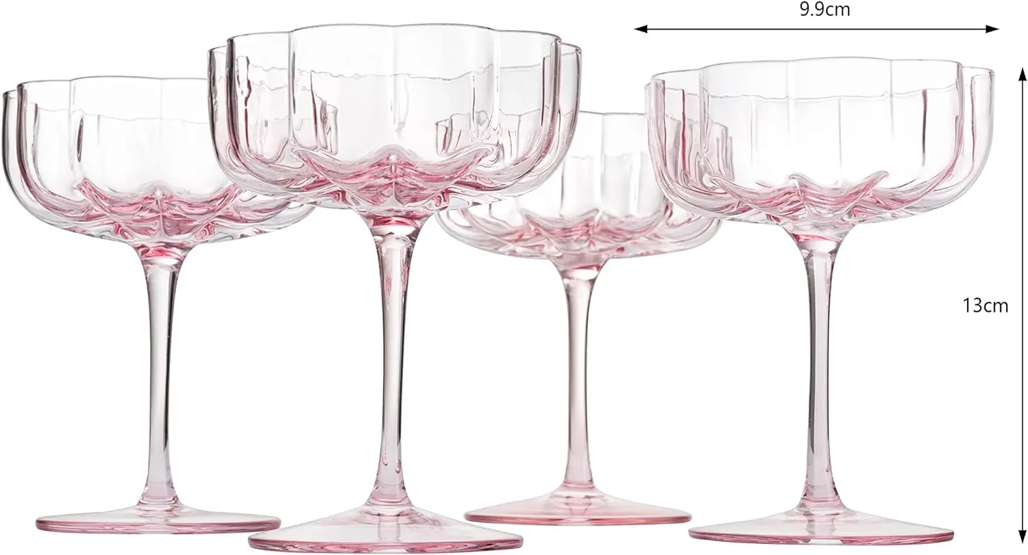 Wholesale Flower Vintage Wavy Petals Wave Glass Coupes 7oz Colorful Martini Champagne Cocktail Rippled Champagne Glasses