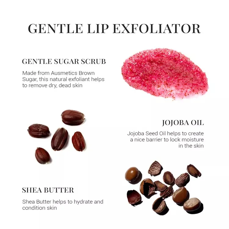 OEM Private Label Lip Care Exfoliating Repair Moisturizing Organic Jojoba Sugar Lip Scrub With Logo