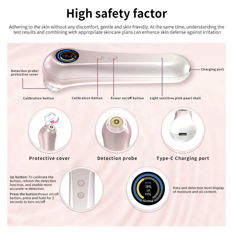 Portable Household Facial Skin Detection Meter Smart Sensor Beauty Device Customizable Skin Hydration Oil Analyzer
