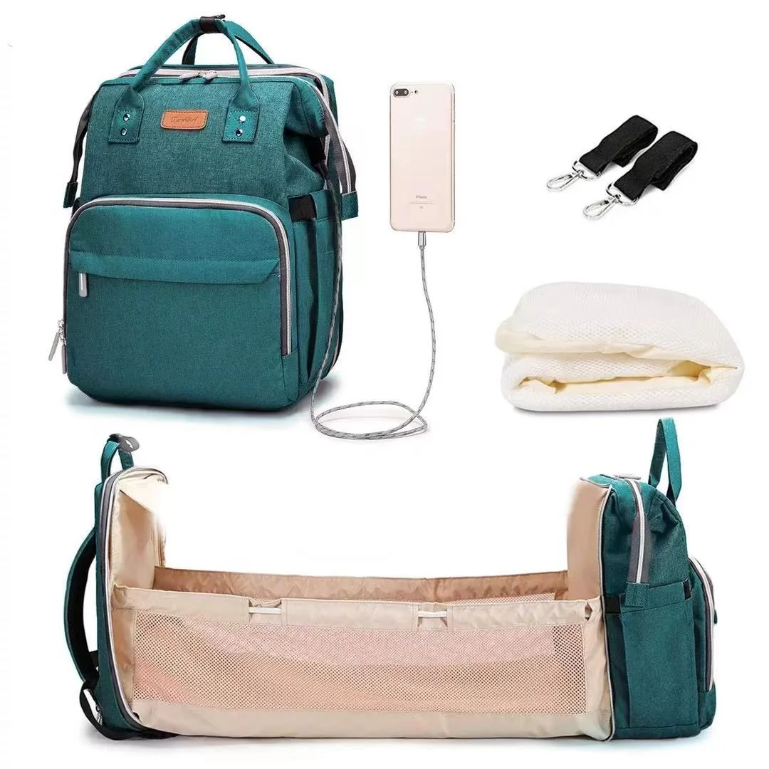 
Multifunction Waterproof Portable cunas para bebe Mommy Travel Backpack Baby Diaper Bag with Foldable Bed Changing Station 