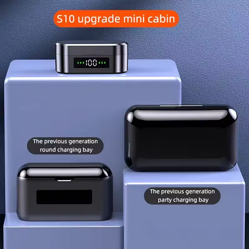 Mini Earbuds S10 Tws Bt 5.1 In-ear Wireless Headphones Digital Display Colorful Light Touch HiFi Stereo HD Call Earphones