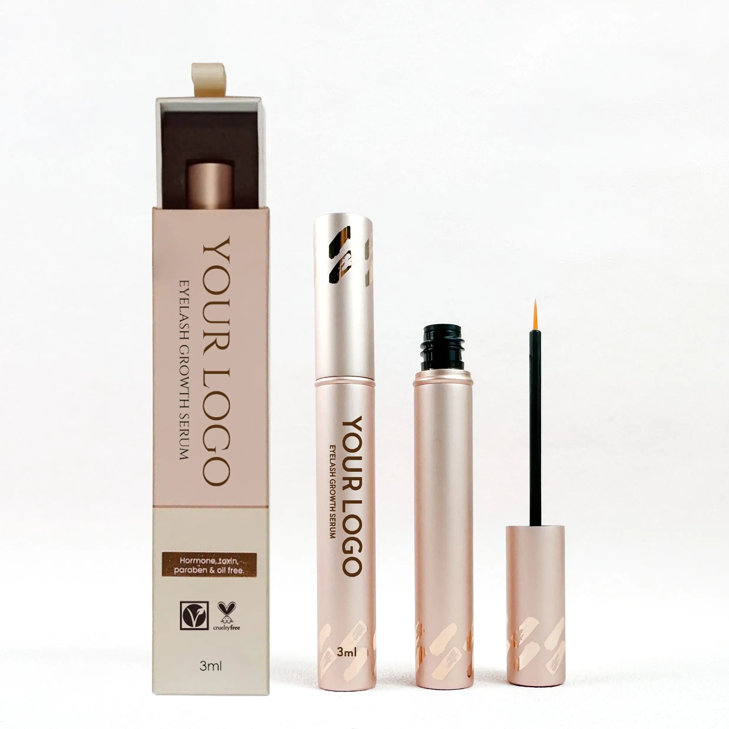 Private label hormone-free lash and brows serum with mascara applicator vegan oil-free wholesale oil-free eyelash serum growth