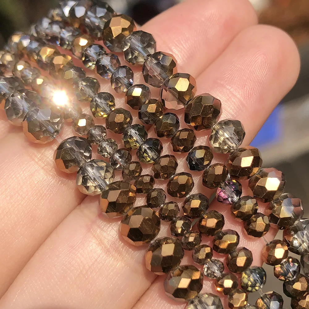 Transparent Half Plated Faceted Glass Crystal Beads Loose Spacer Crystal Beads For DIY Bracelet Jewelry